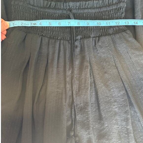 Mustard Seed Black Wide Leg Palazzo Pants Shirred High Waist Tassel M - Picture 4 of 7